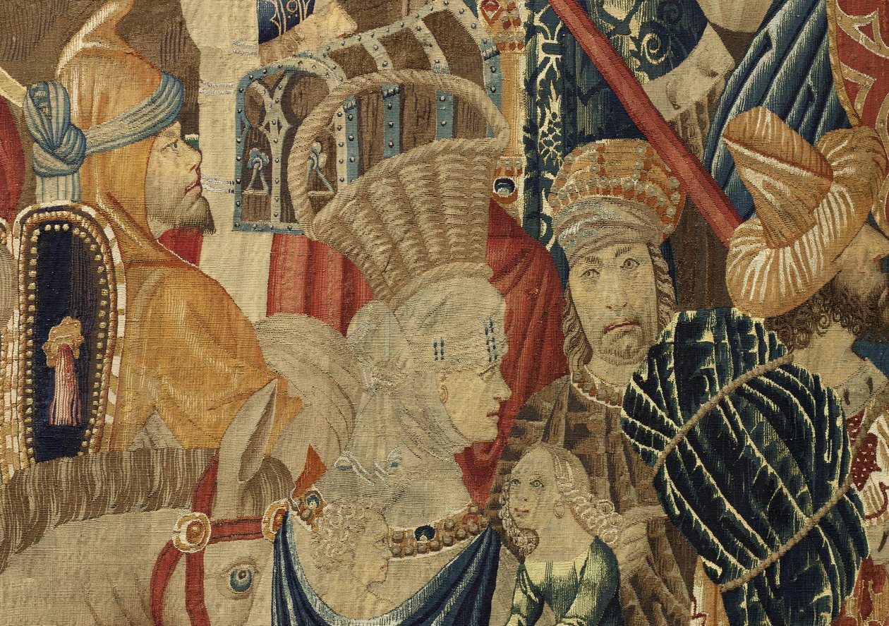 V. Alfonso portugál király hódításait bemutató gobelin (Conquistas de Alfonso V de Portugal), Tournai. Részlet. (Gyapjú és selyem) alkotó: Flemish School