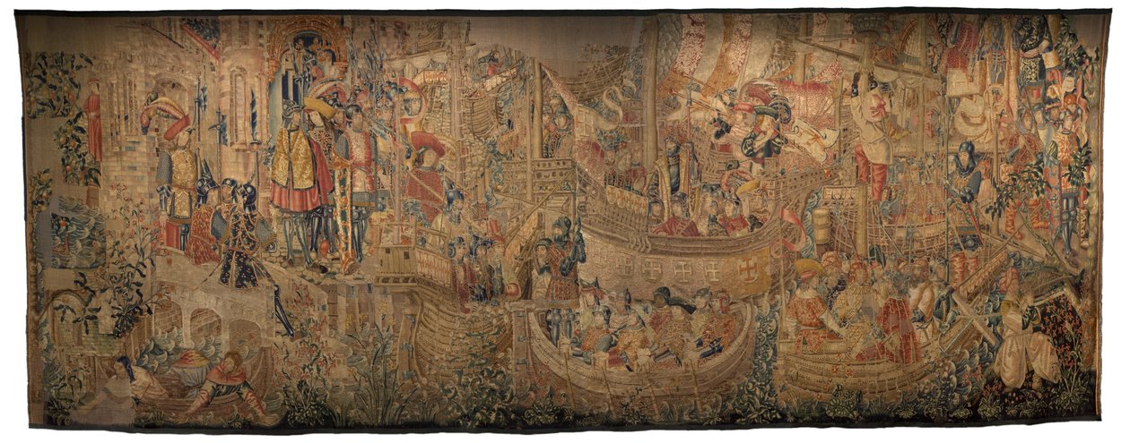 V. Alfonso portugál király hódításait bemutató gobelin (Conquistas de Alfonso V de Portugal), Tournai. Részlet. (Gyapjú és selyem) alkotó: Flemish School