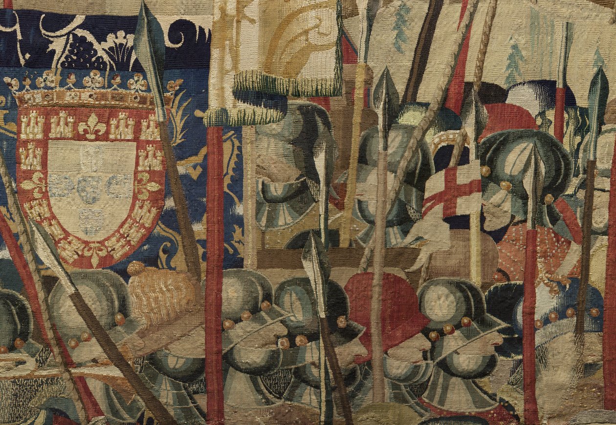 V. Alfonso portugál király hódításait bemutató gobelin (Conquistas de Alfonso V de Portugal), Tournai. Részlet. (Gyapjú és selyem) alkotó: Flemish School
