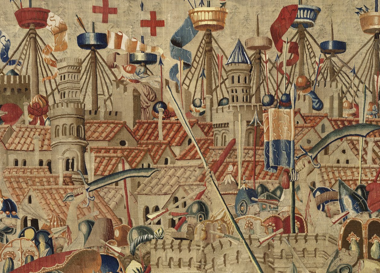 V. Alfonso portugál király hódításait bemutató gobelin (Conquistas de Alfonso V de Portugal), Tournai. Részlet. (Gyapjú és selyem) alkotó: Flemish School