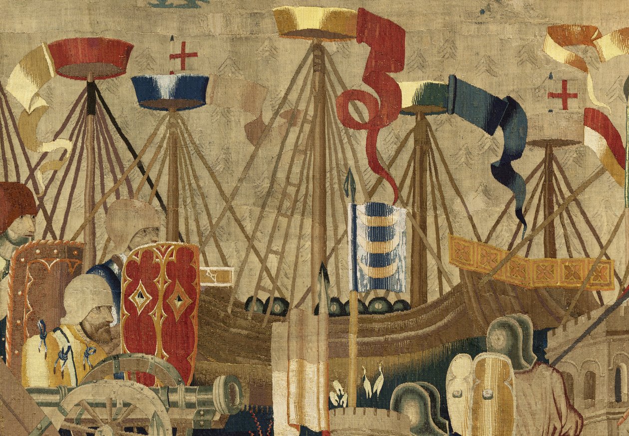V. Alfonso portugál király hódításait bemutató gobelin (Conquistas de Alfonso V de Portugal), Tournai. Részlet. (Gyapjú és selyem) alkotó: Flemish School
