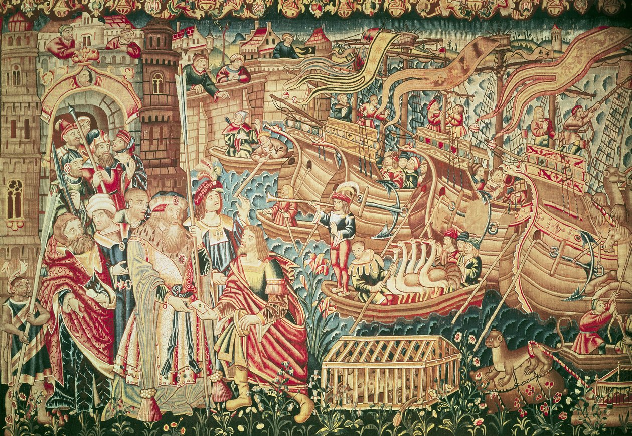 Vasco da Gama (kb. 1469-1524) megérkezése Kalkuttába, 1498. május 20. alkotó: Flemish School