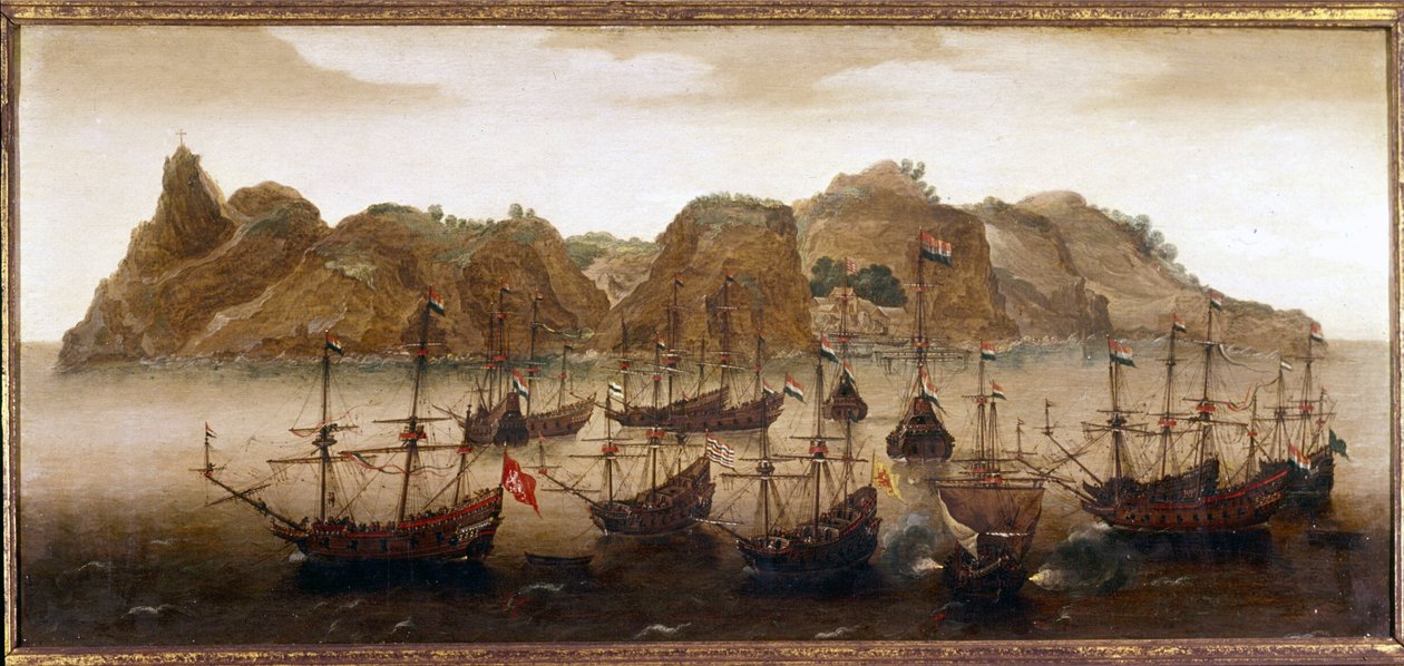 A holland flotta St. Helena szigeténél. Olajfestmény. 17. század. Amszterdami Tengerészeti Múzeum alkotó: Flemish School