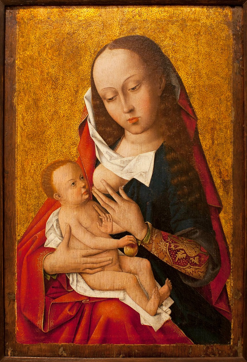 A Szűz és a Gyermek - Egy flamand mester festménye, olaj, fa, kb. 1475-1500 (Szűz és gyermek, egy ismeretlen holland mestertől, olajtábla, 1475-1500 körül) - Lisszaboni Ókori Művészetek Múzeuma (Portugália) alkotó: Flemish School