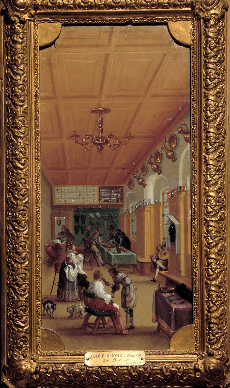 A fodrászat”” A flamand iskola festménye. 17. század eleje. Dijon, Szépművészeti Múzeum alkotó: Flemish School