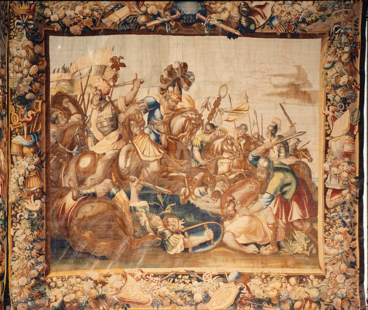 A katedrális (Catedral de Santa María de Sigüenza). A katedrális gyűjteménye. Flamand kárpit. Róma története. Aláírták: Ian Le Clerc, D Eggermans. Brüsszel. Kezdje a 17. századot. alkotó: Flemish School