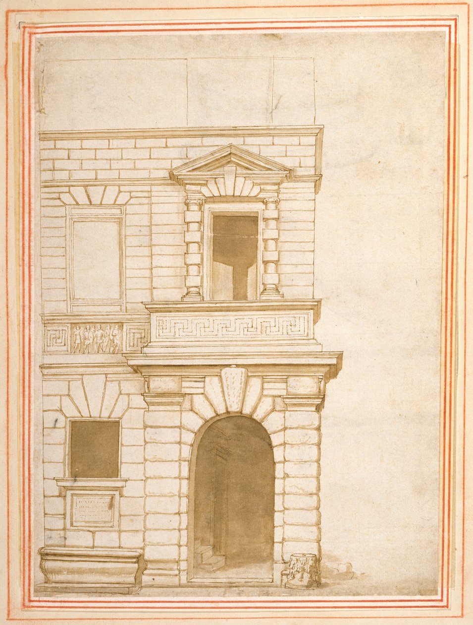Giulio Romano római házának homlokzata (toll és tinta papíron) alkotó: Flemish School