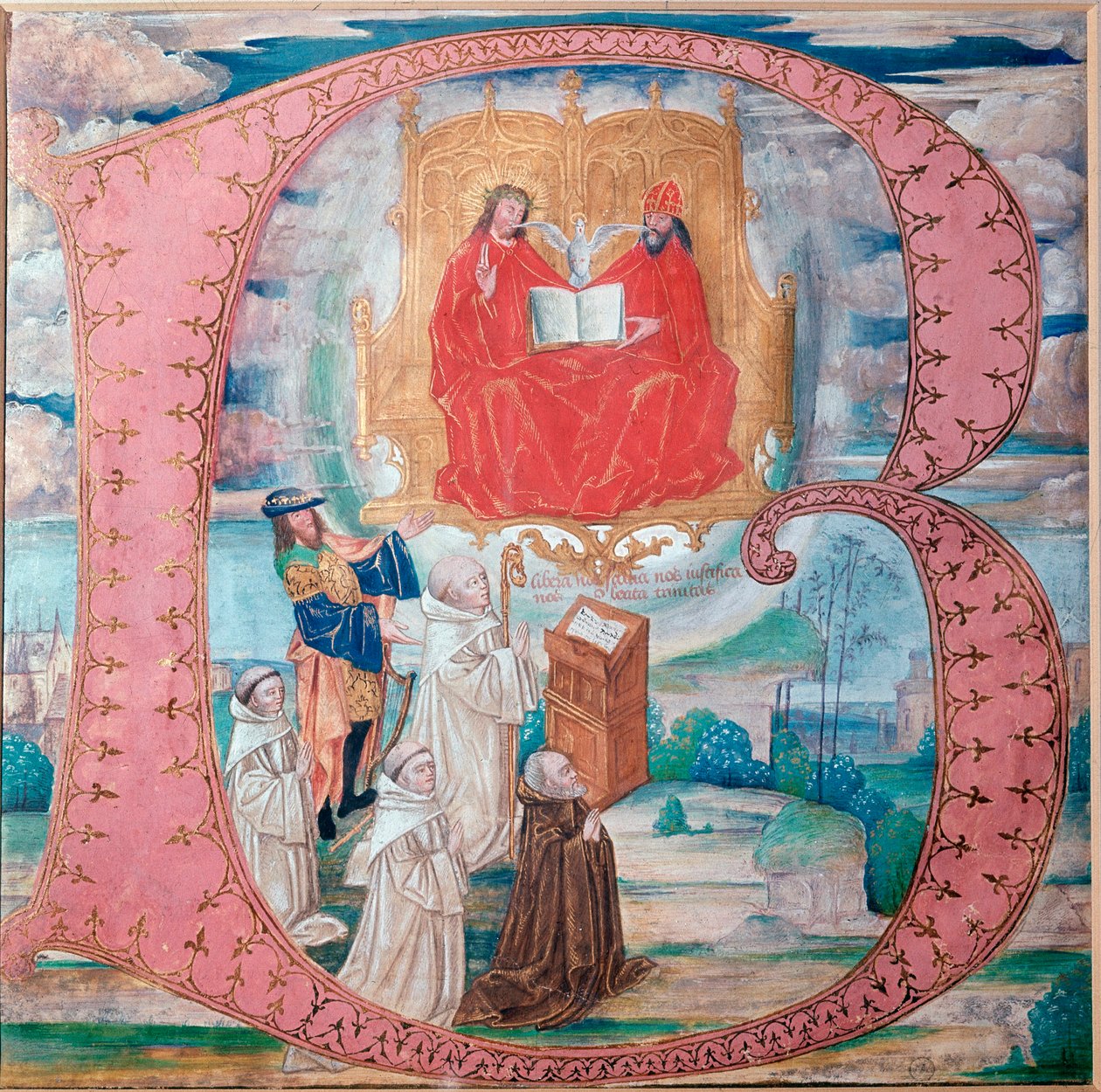 A Szentháromság, kezdőbetű B (miniatűr alkotó: Flemish School