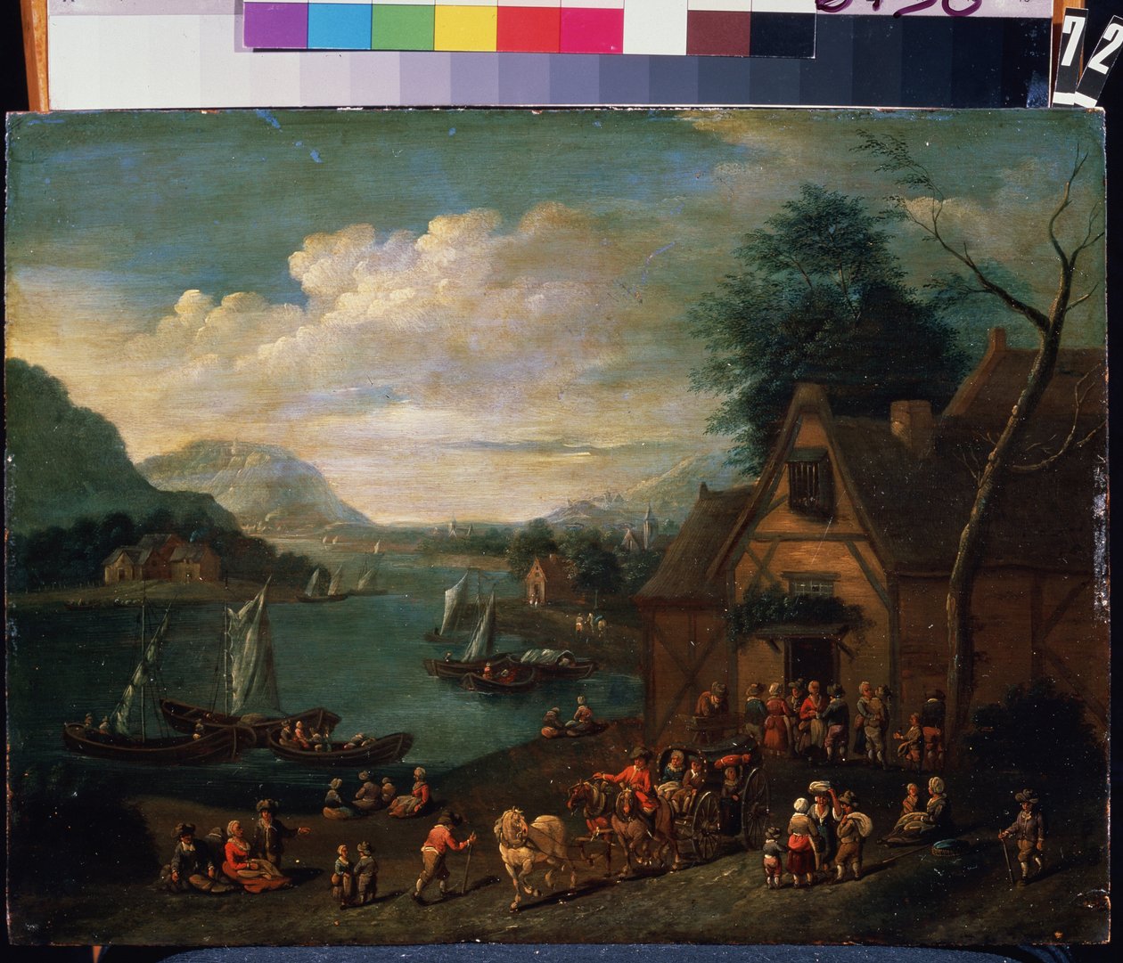 Egy taverna a tengerparton. Flamand mester festménye, olaj, fa, 30 x 35 cm. 16-18. századi flamand iskola. Állami Múzeum Arkhangelskoye Estate, Moszkva. alkotó: Flemish School