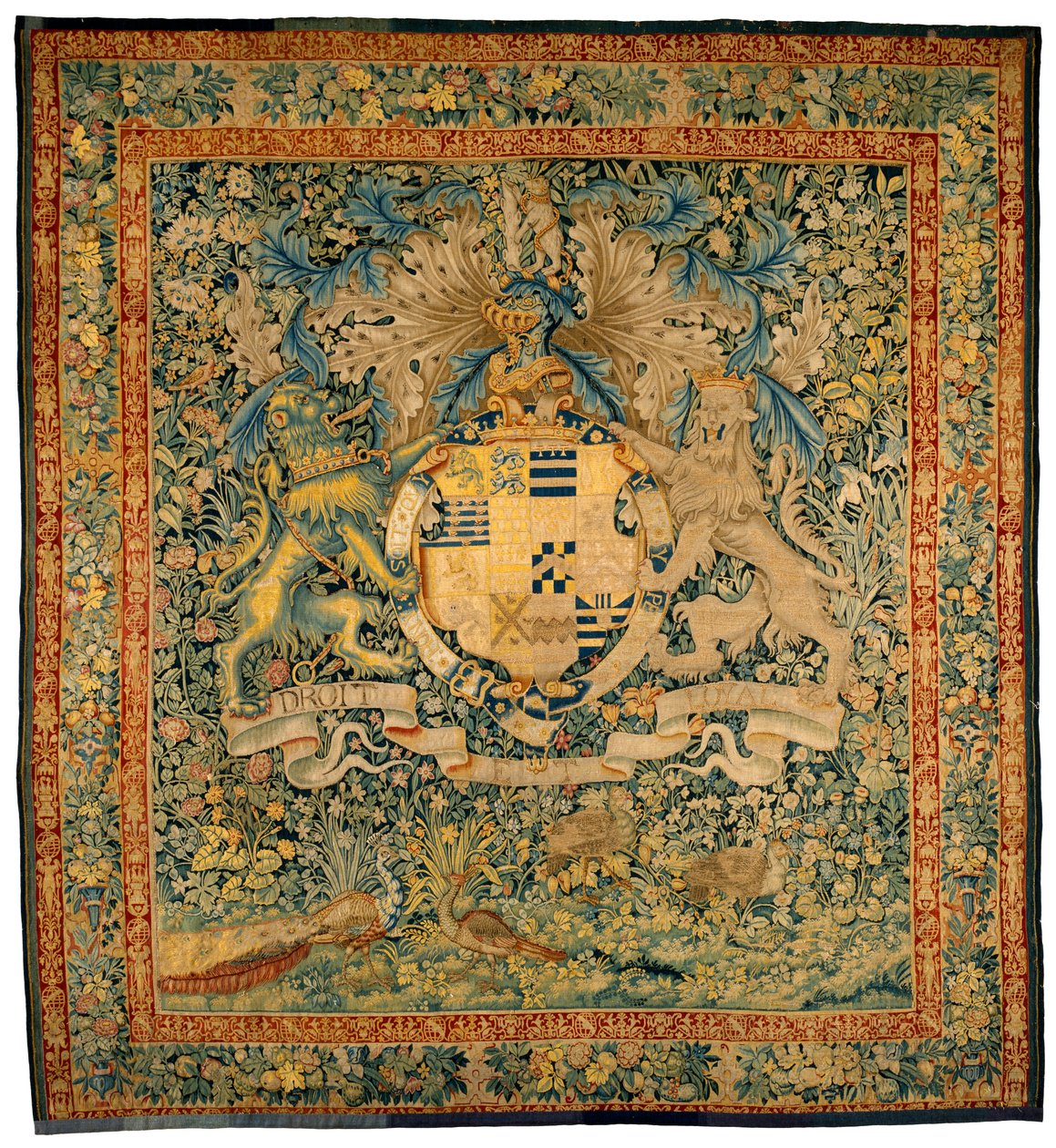 Verdure gobelin Robert Dudley, Leicester grófjának karjaival, 1570-1585 körül (gyapjú, selyem) alkotó: Flemish School