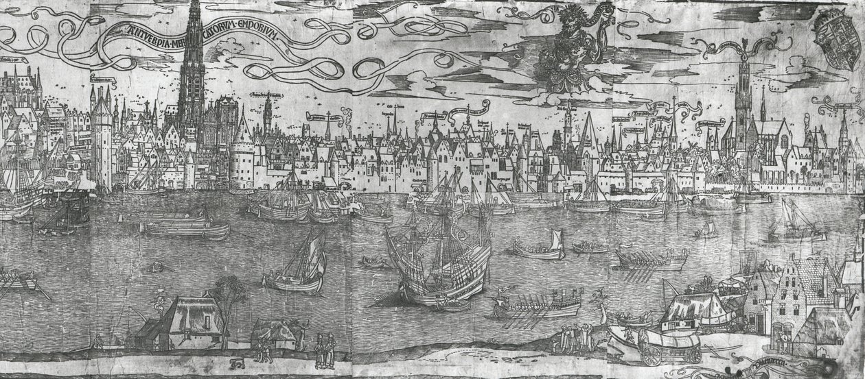 Az antwerpeni kikötő képe, a jobb oldali rész részlete, 1515-50 alkotó: Flemish School