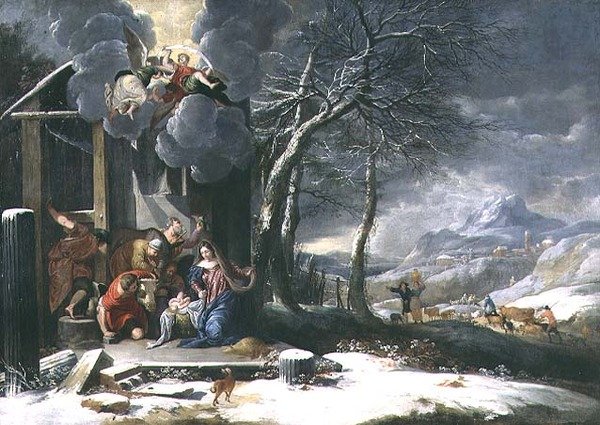 Téli táj a betlehemmel (olaj, vászon) alkotó: Flemish School