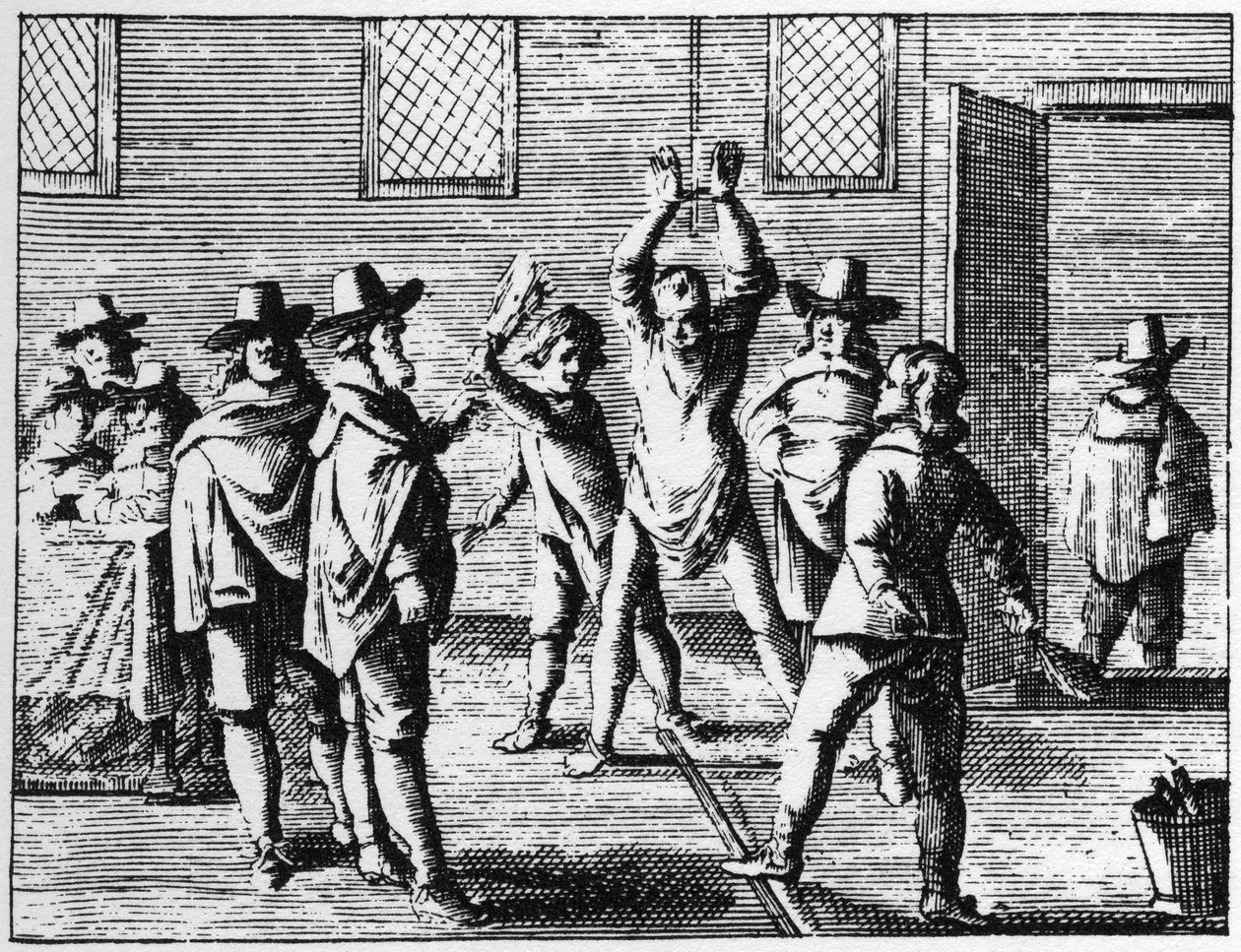 Varázslókorbácsolás gyerekek által – Metszet 1725-ből Abraham Palingh "" La Sorcellerie demasquee "" (