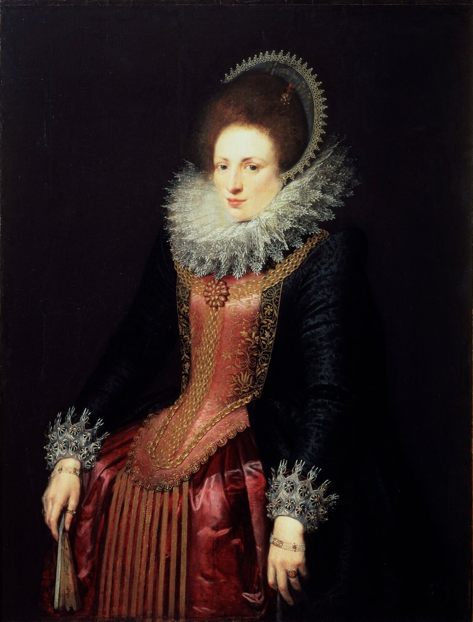 „Egy legyezős hölgy portréja”, 1610-es évek alkotó: Flemish master
