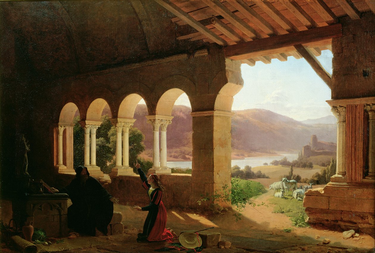 Joan of Arc (1412-31) a Remetével konzultál a küldetésről, amelyet el kell végeznie, a Vaucouleurs Ermitázsban, 1819 alkotó: Fleury François Richard