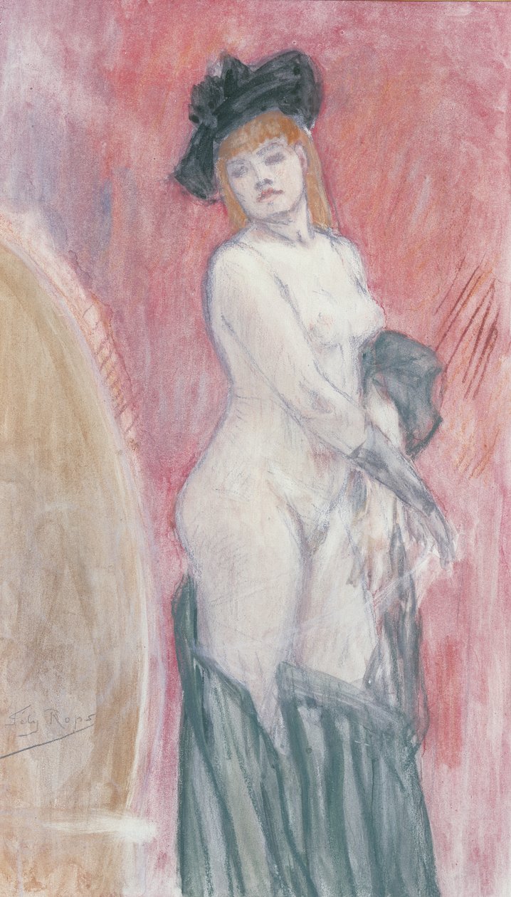 Kacér a tükör előtt (pasztell) alkotó: Félicien Rops