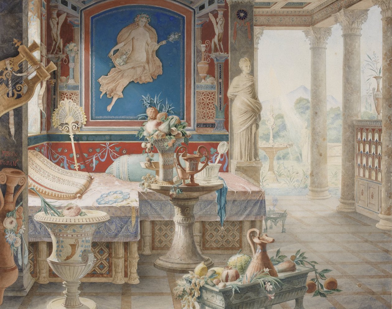 Építészeti fantázia Pompeji stílusában alkotó: Felix Louis Jacques Duban