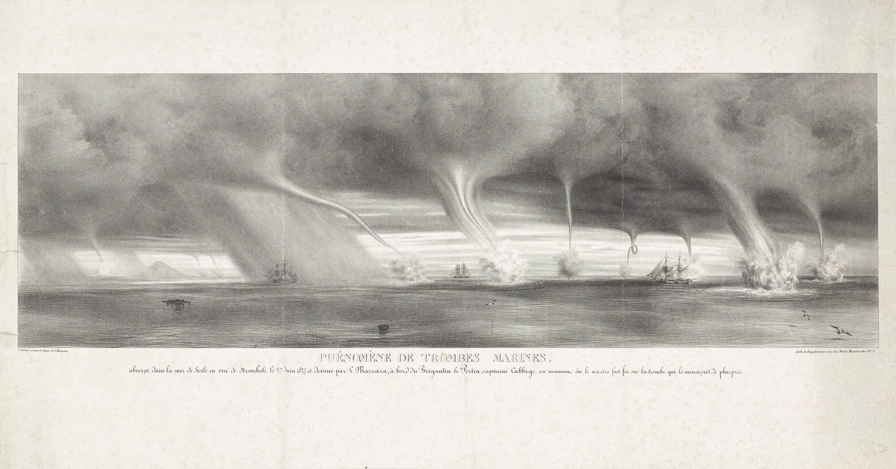 Waterhozen op zee bij Szicília, 1827 A vízköpők jelensége, Szicília tengerében, Stromboli szemében, 1827. június 27-én (cím a tárgyon) alkotó: Félix Achille Beaupoil Saint Aulaire