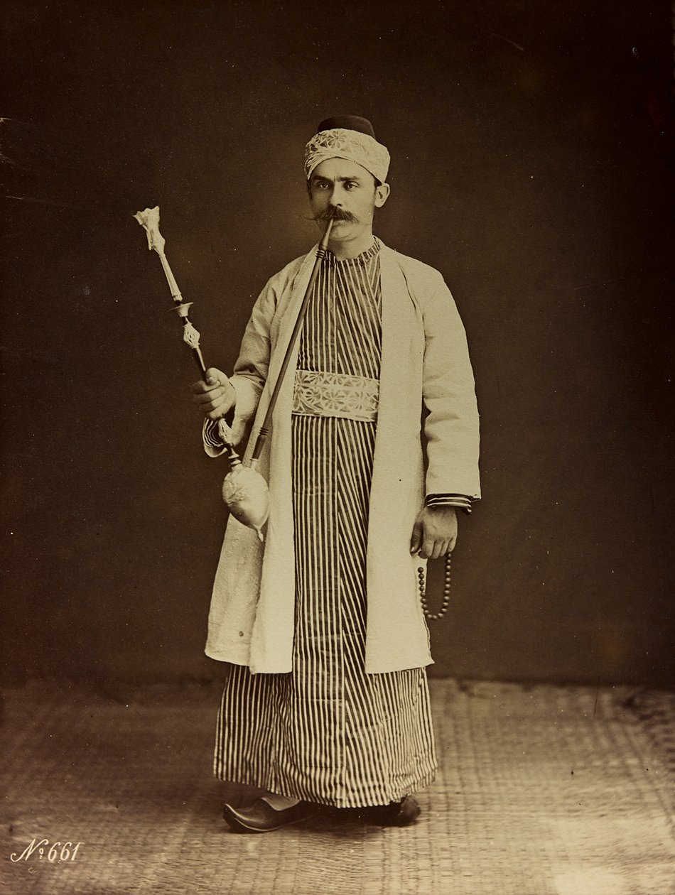Album Damas et Baalbek: Egy vízipipa férfi portréja alkotó: Félix Bonfils