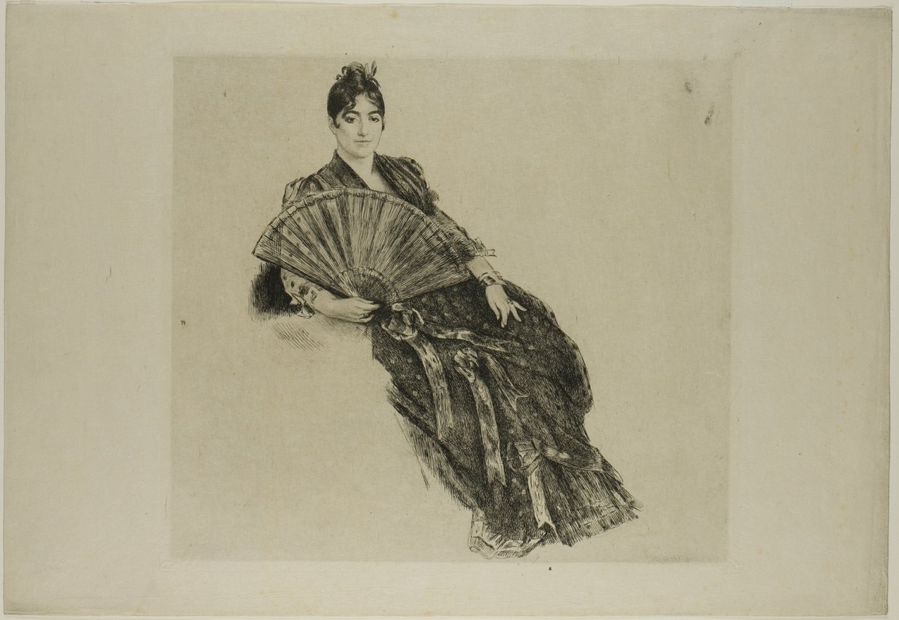 Nő egy ventilátorral alkotó: Félix Henri Bracquemond
