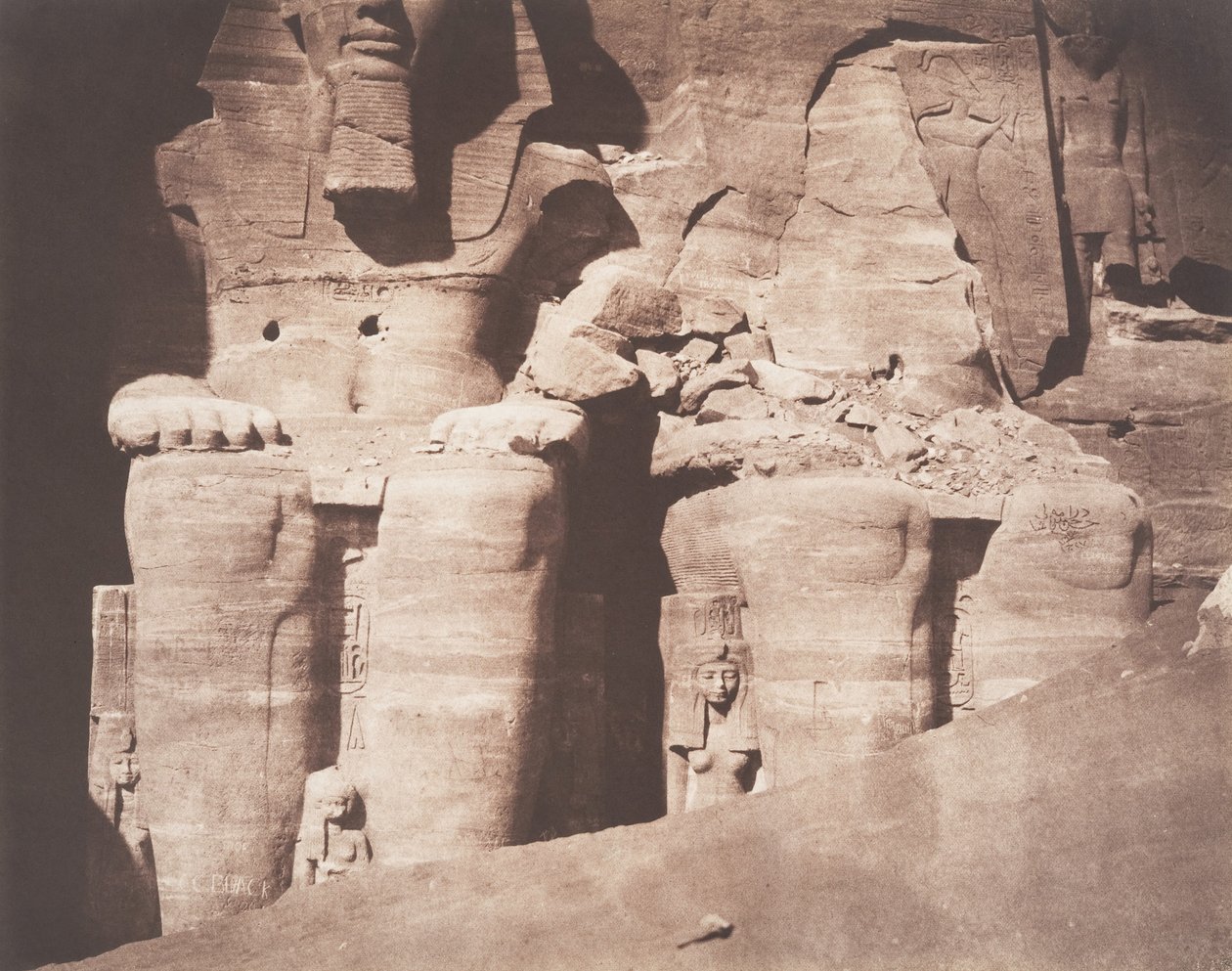 Abo-Semblil, Grand Spéos, Kolosszális szobrok az alsó rész felől nézve, 1851-52. alkotó: Félix Teynard