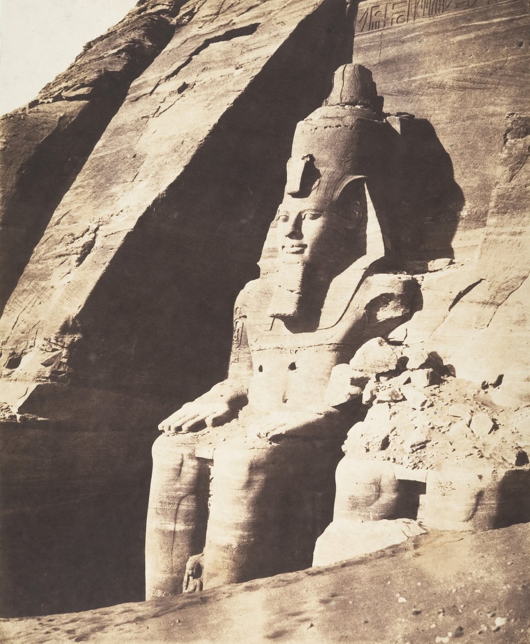 Abou Sembil, Grand Spéos - Kolosszális szobrok, háromnegyedes kilátás, 1851-52. alkotó: Félix Teynard