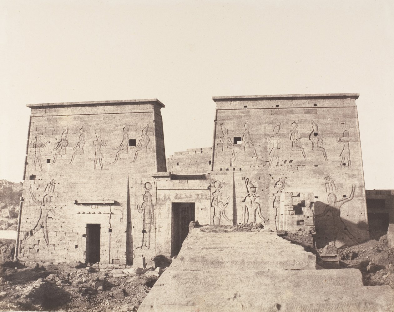 Fileh Philæ szigete, első oszloposzlop – Nézet a ... platformjáról, 1851-52, nyomtatva 1853-54. alkotó: Félix Teynard