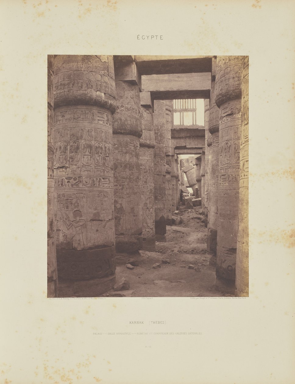 Karnak (Théba). Palota - Hypostyle Hall - keresztirányú nézet a K pont felől alkotó: Félix Teynard