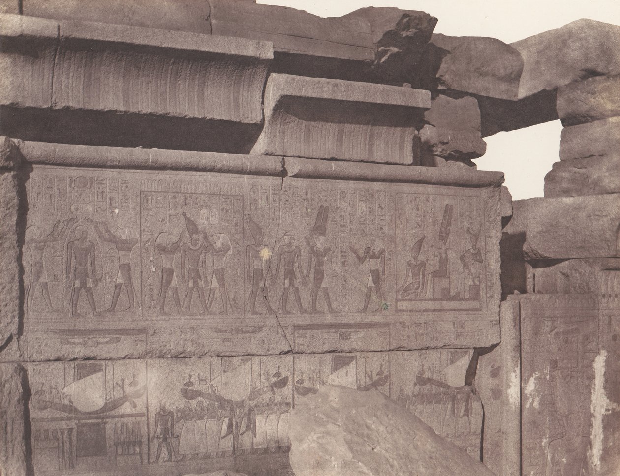 Karnak Théba, Palota - Gránit építése - Faragott díszítés..., 1851-52, nyomtatott 1853-54. alkotó: Félix Teynard