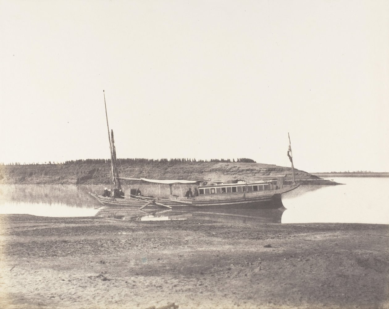 Louksor, Petit Bras du Nile - Voyageurs Barque, 1851-52, nyomtatott 1853-54. alkotó: Félix Teynard