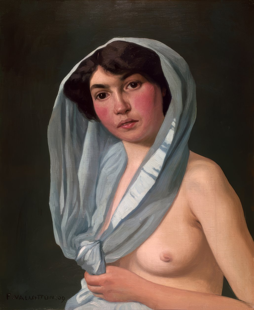 Nő kék sállal alkotó: Félix Vallotton