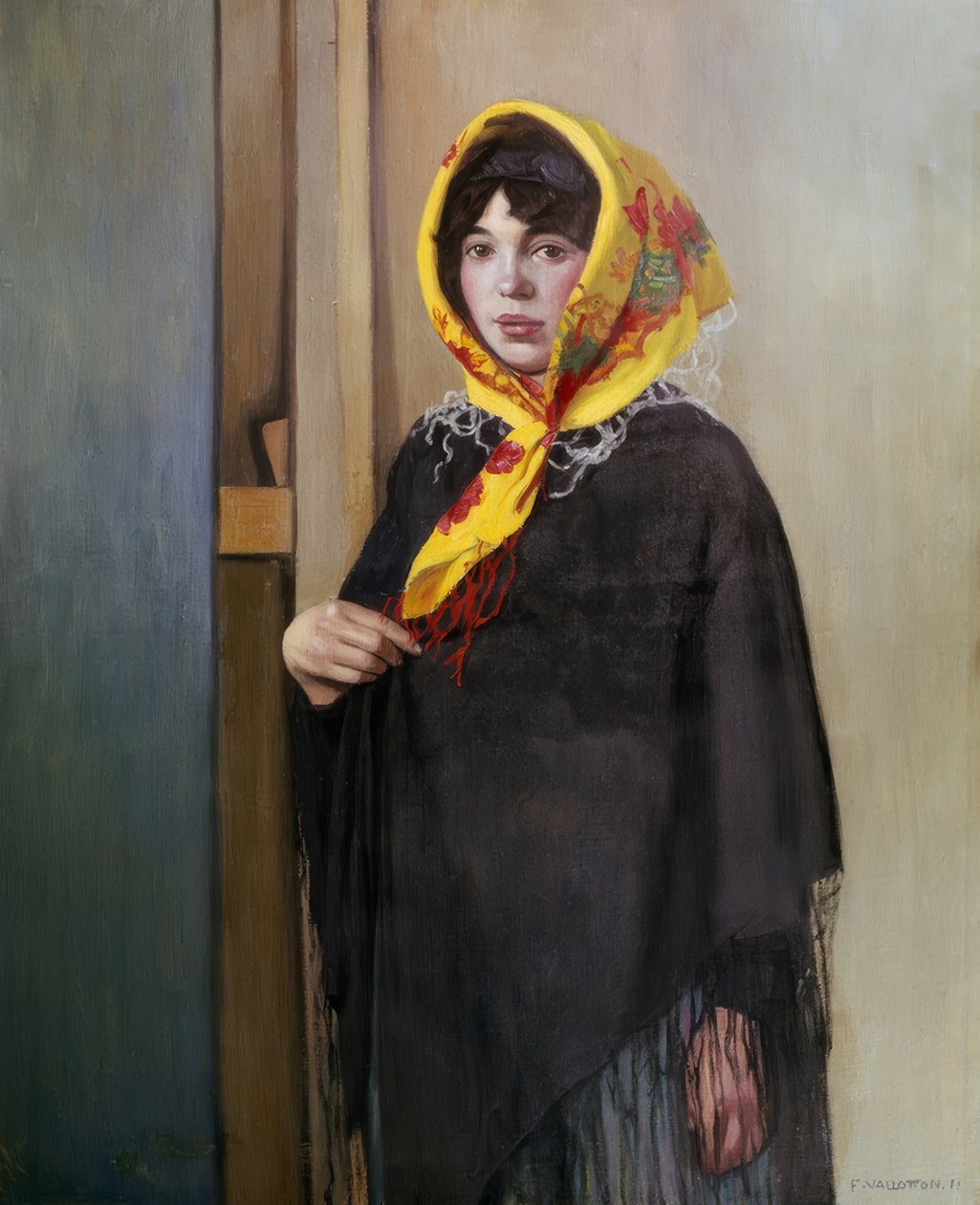 Fiatal nő sárga sállal alkotó: Félix Vallotton