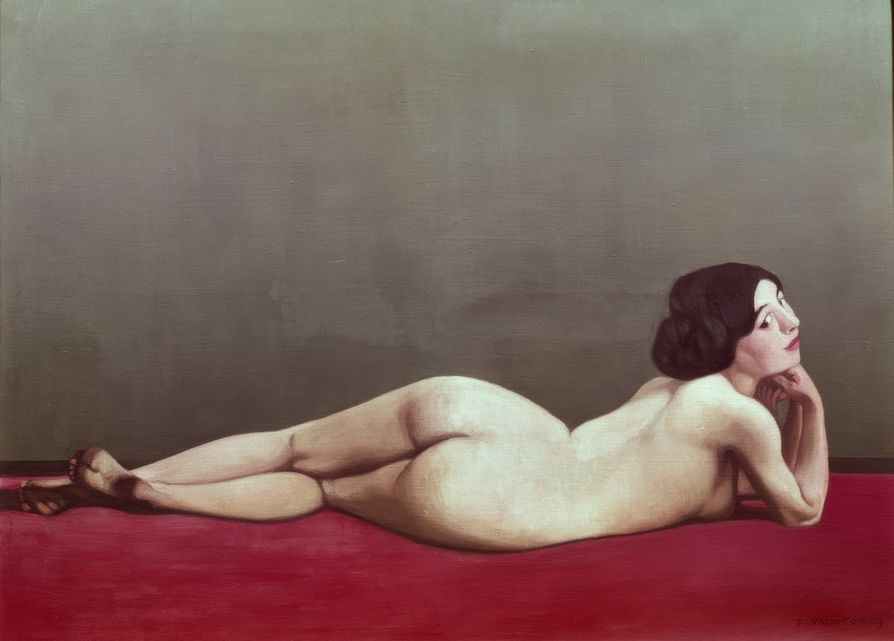 Fekvő akt a vörös szőnyegen alkotó: Félix Vallotton