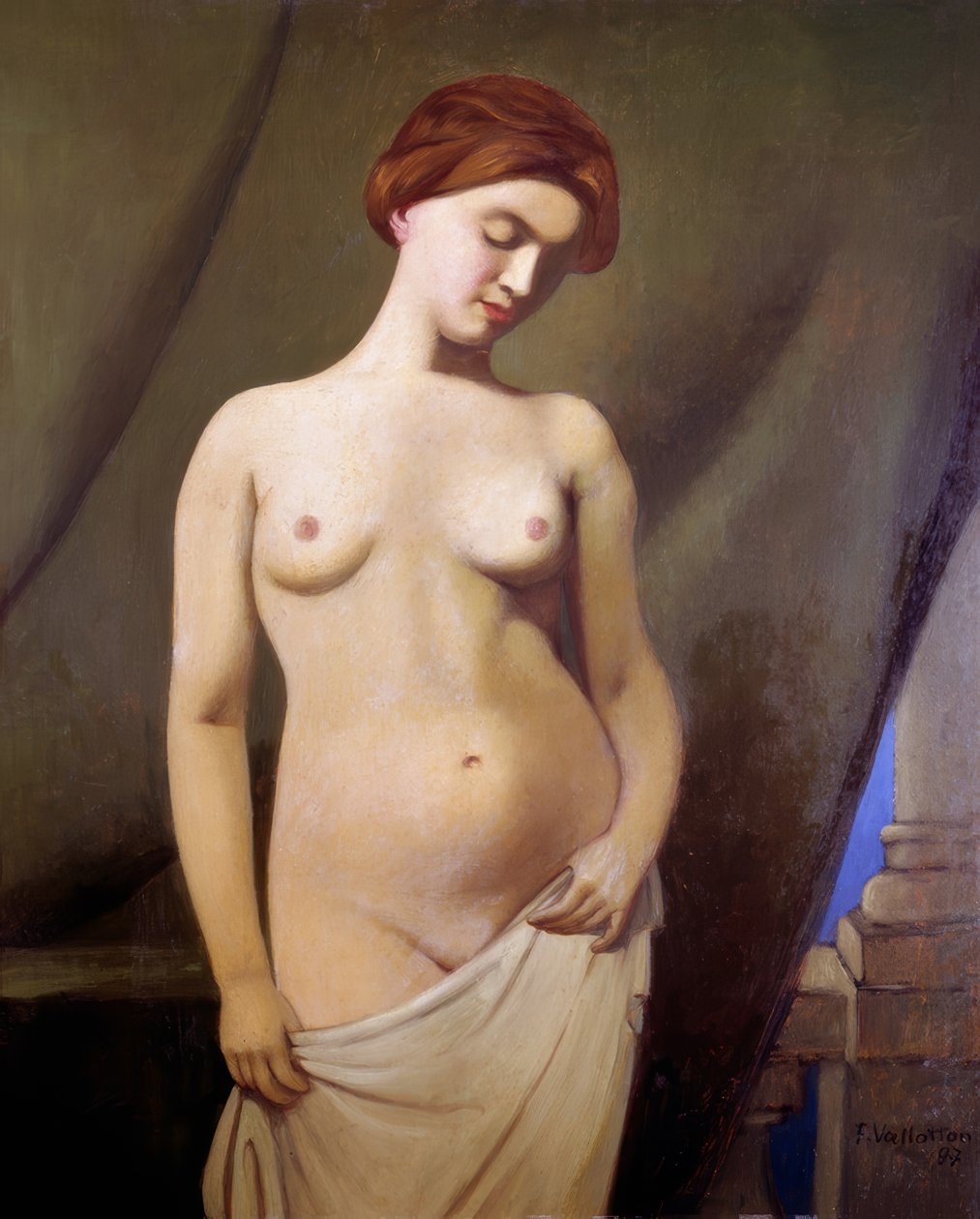Női akt, zöld függöny alkotó: Félix Vallotton
