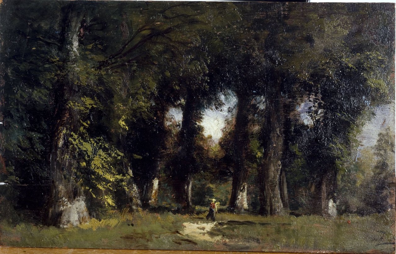 Erdőszegély (elöl), animált táj (hátul), 1850 és 1860 között (olaj, fa) alkotó: Félix Ziem