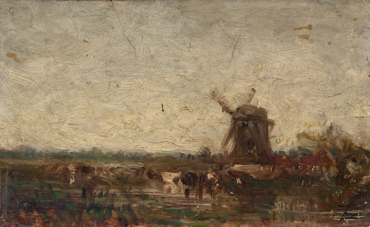 Hollandia, a malom, 1853 körül (olaj, papír, vászon) alkotó: Félix Ziem