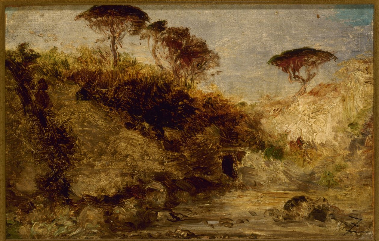 Nápoly, ernyős fenyők, 1850 és 1862 között (olaj, papír, vászon) alkotó: Félix Ziem