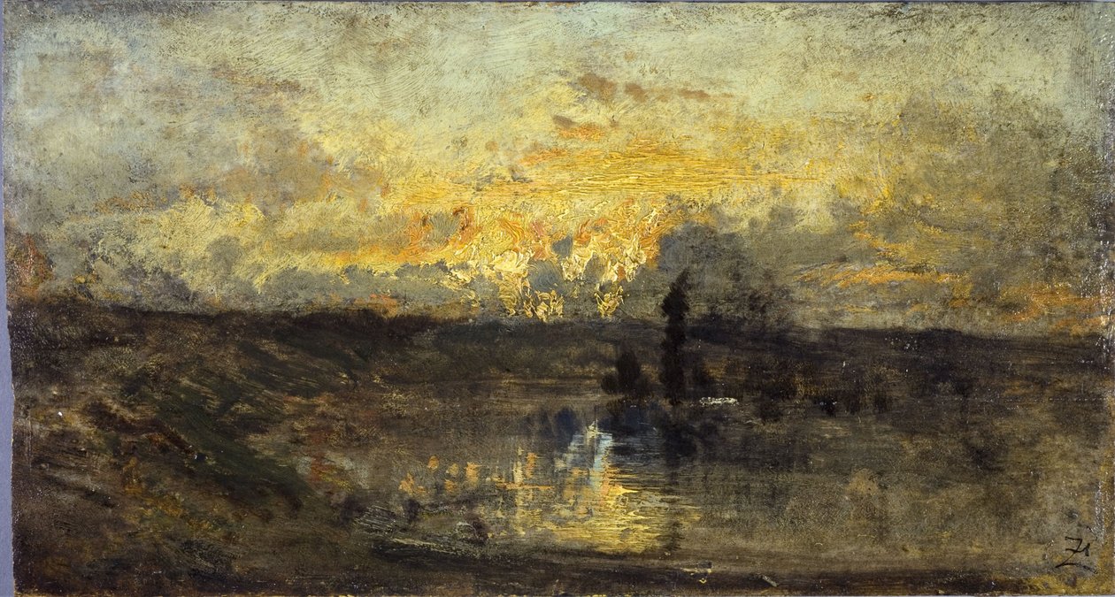 Folyóforduló (elöl); három tanulmány (hátul), 1850 és 1860 között (olaj, fa) alkotó: Félix Ziem