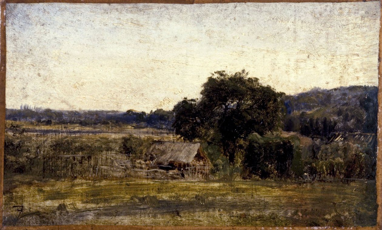 Tetőfedeles házikó, 1850 és 1860 között (olaj, papír, vászon) alkotó: Félix Ziem