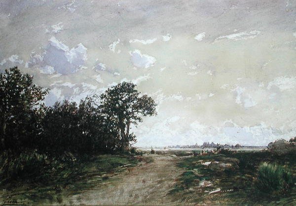 A fontainebleau-i erdő, Barbizon közelében (wc, papír) alkotó: Félix Ziem