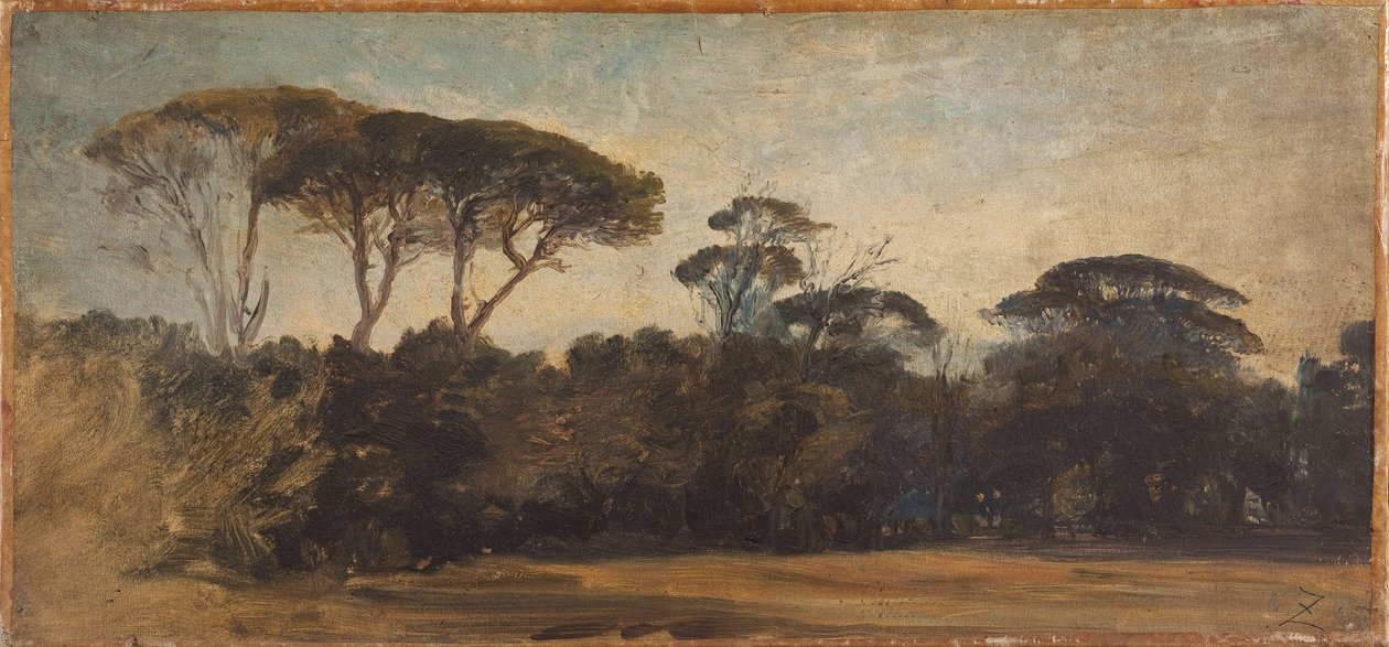 Esernyős fenyők Nápoly közelében, 1847 körül (olaj, papír, vászon) alkotó: Félix Ziem