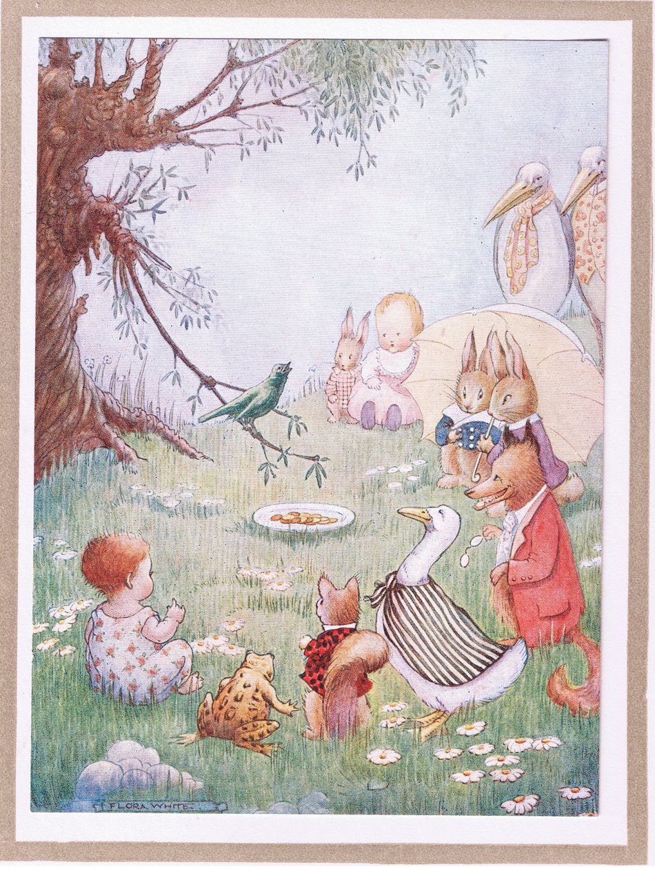 És olyan szépen énekelt, hogy a környékbeli lakosok pénzt adtak neki (színes litográfia). alkotó: Flora White