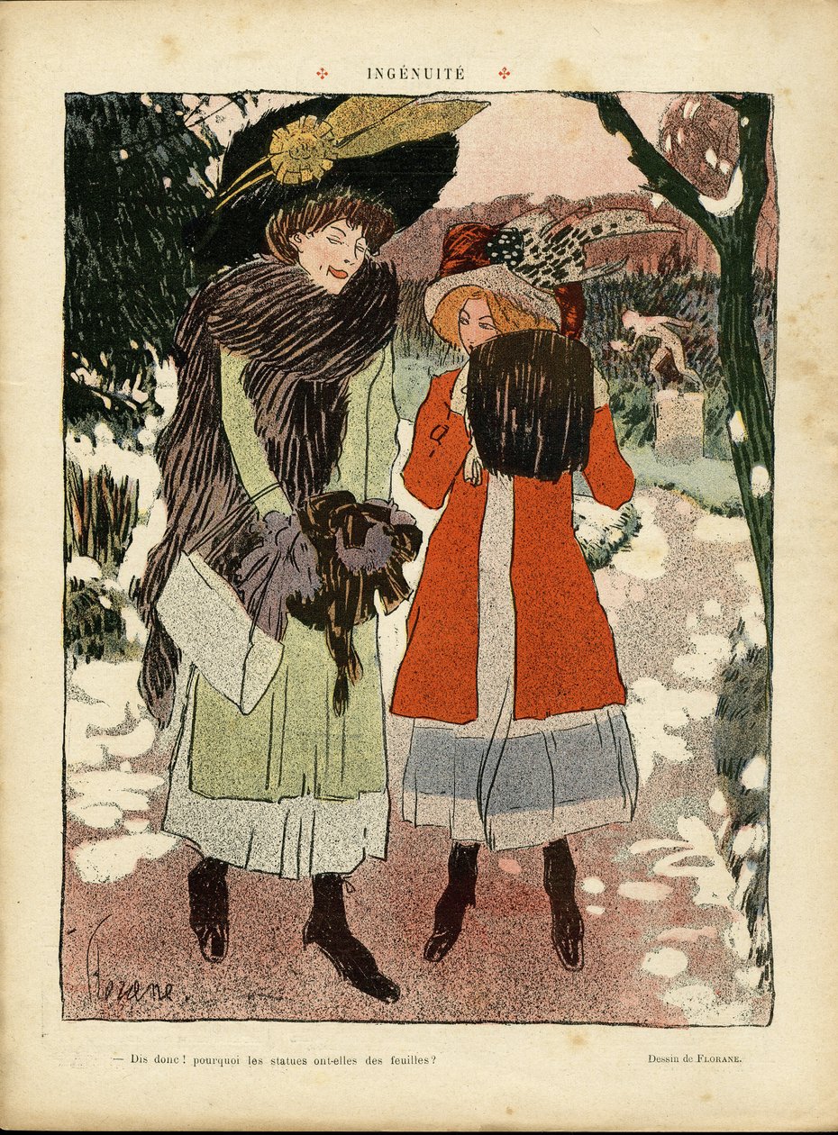 Illusztráció Florane-ről (1872-1940) Le Rire-ben, 22/01/2010 - Ingenuite - divat, kalap, nyilvános kert alkotó: Florane Florane