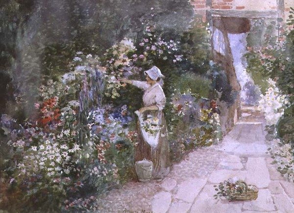 Virágszedés (akvarell papíron) alkotó: Florence Agnes Mackay