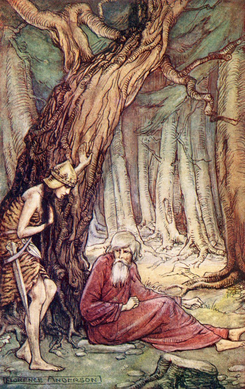Boadicea és a druida, William Cowper Boadicea című verséből, az Olvasás a történelmi románcokból, 1914. alkotó: Florence Anderson
