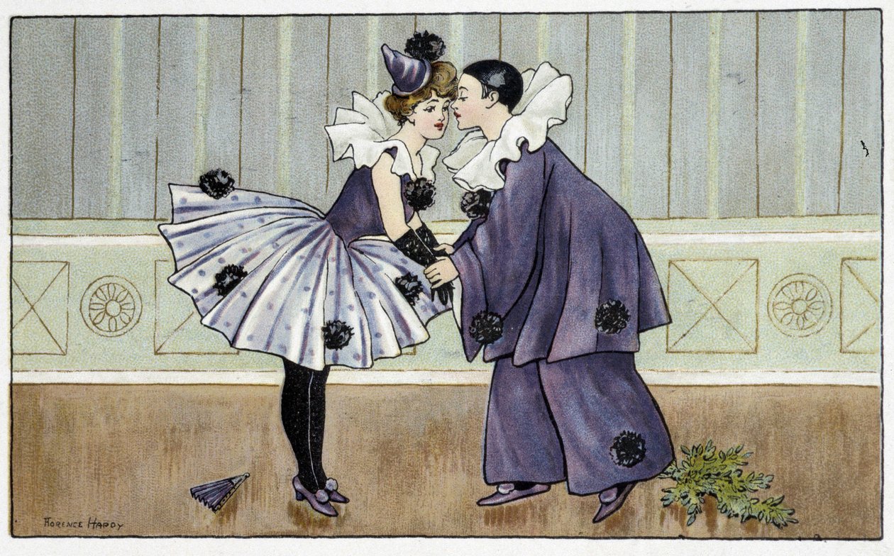Pierrot és Colombine - dess. írta: Florence Hardy, deb. 20. század alkotó: Florence Hardy