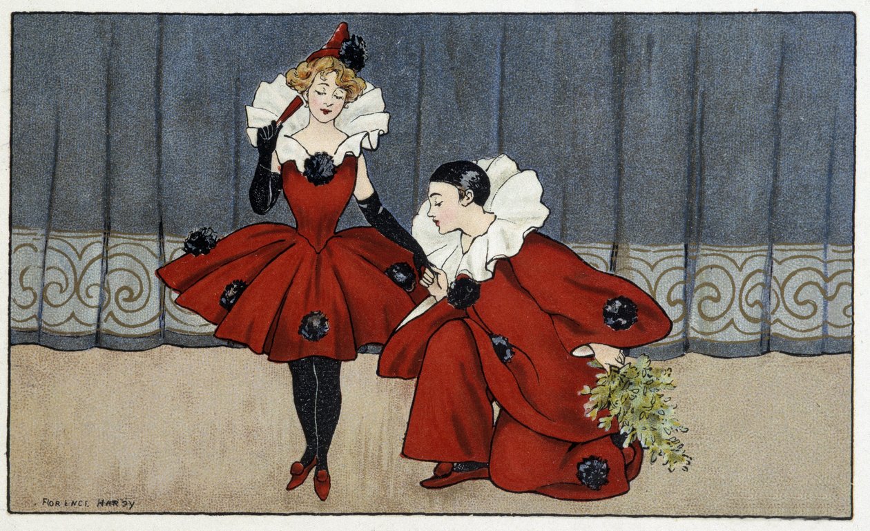 Pierrot és Colombine - dess. írta: Florence Hardy, deb. 20. század alkotó: Florence Hardy