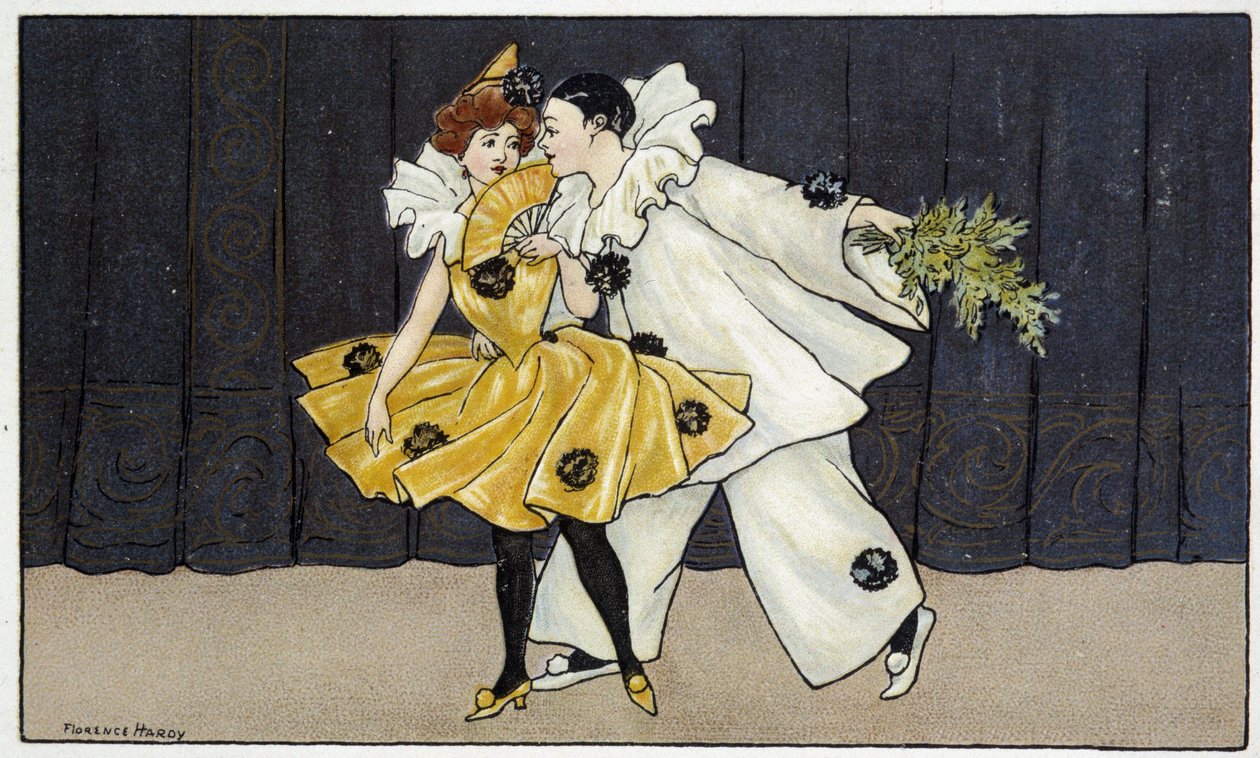 Pierrot és Colombine - dess. írta: Florence Hardy, deb. 20. század alkotó: Florence Hardy