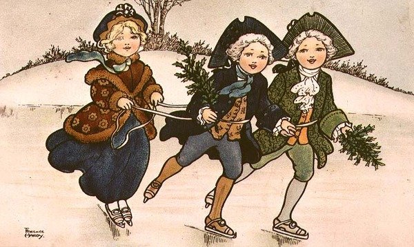 Két Cavaliers, viktoriánus kártya alkotó: Florence Hardy