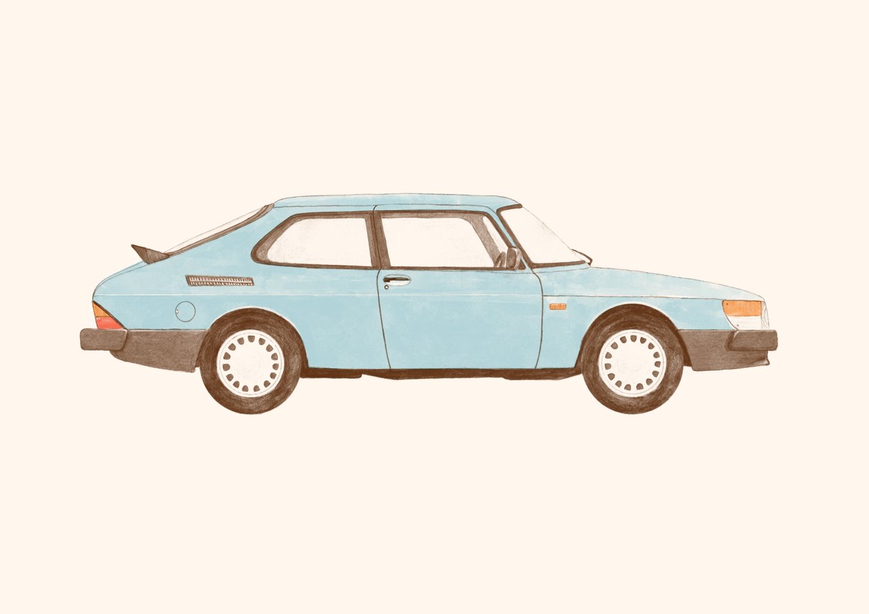 Saab 900 Vintage, 2024 (ceruza és digitális) alkotó: Florent Bodart